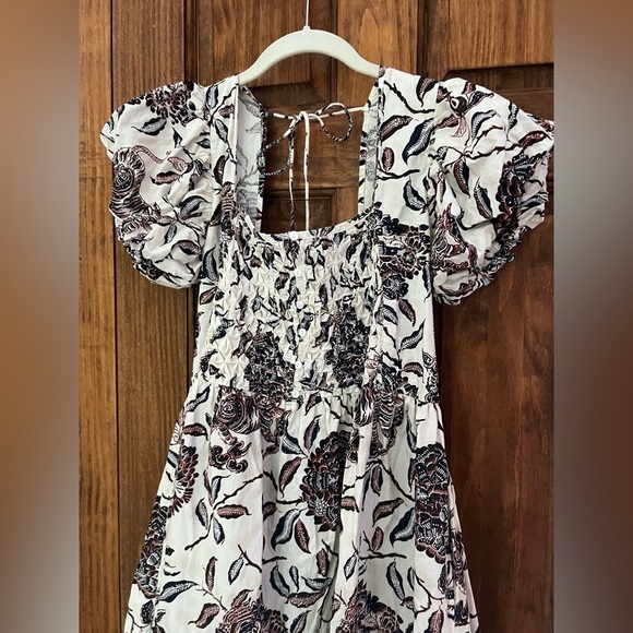 House of Harlow 1960 Floral Peasant Bohemian Puff Sleeve Mini Dress Size Medium - Picture 4 of 10